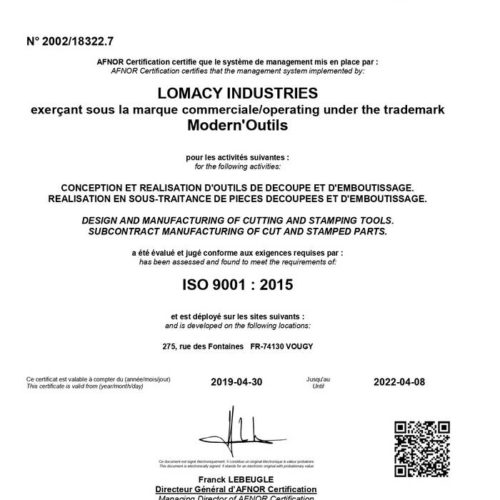 Lomacy industries certification ISO 9001