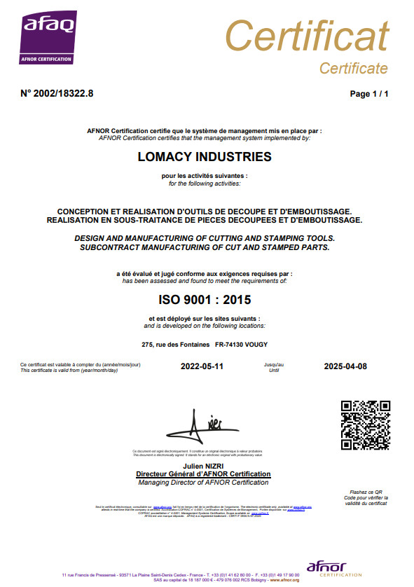 Lomacy industries certification ISO 9001